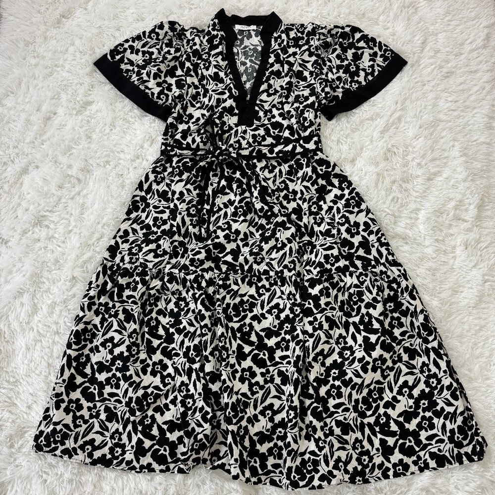 AVARA Black and White Midi Dress 100% Cotton Size S - Picture 2 of 9